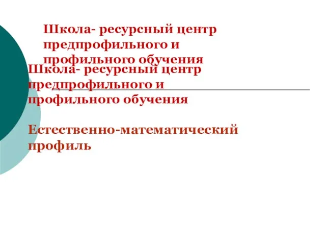 Школа- ресурсный центр предпрофильного и профильного обучения Естественно-математический профиль Школа- ресурсный центр предпрофильного и профильного обучения