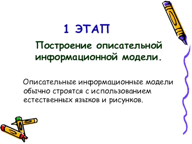 1 ЭТАП Построение описательной информационной модели. Описательные информационные модели обычно строятся с