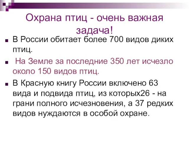 Охрана птиц - очень важная задача! В России обитает более 700 видов