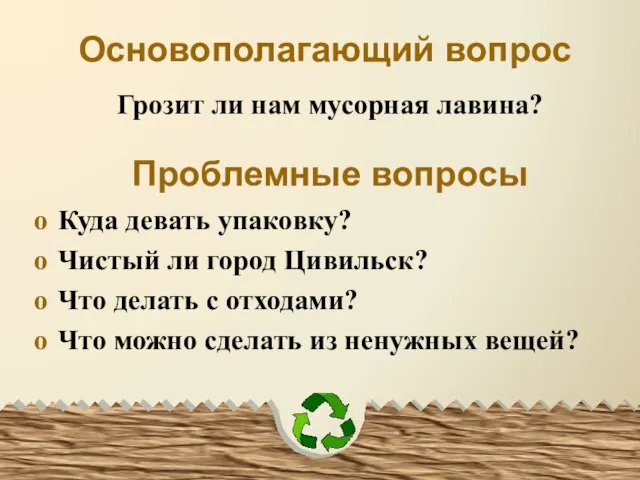 Основополагающий вопрос Грозит ли нам мусорная лавина? Проблемные вопросы Куда девать упаковку?