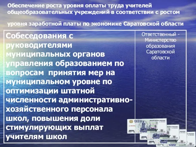 Обеспечение роста уровня оплаты труда учителей общеобразовательных учреждений в соответствии с ростом