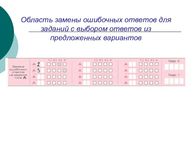 Область замены ошибочных ответов для заданий с выбором ответов из предложенных вариантов