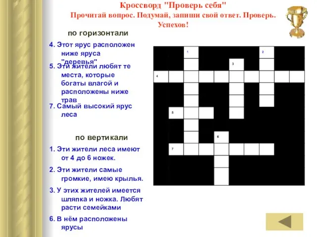 Кроссворд "Проверь себя" Прочитай вопрос. Подумай, запиши свой ответ. Проверь. Успехов!