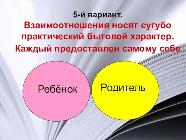 5-й вариант. Взаимоотношения носят сугубо практический бытовой характер. Каждый предоставлен самому себе