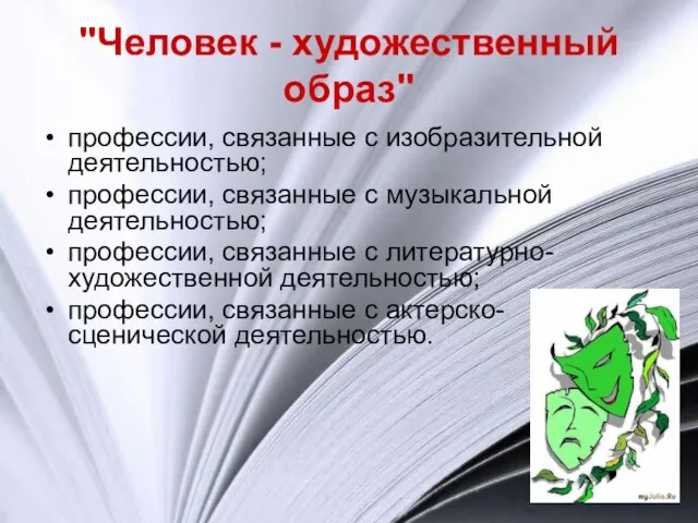 "Человек - художественный образ" профессии, связанные с изобразительной деятельностью; профессии, связанные с