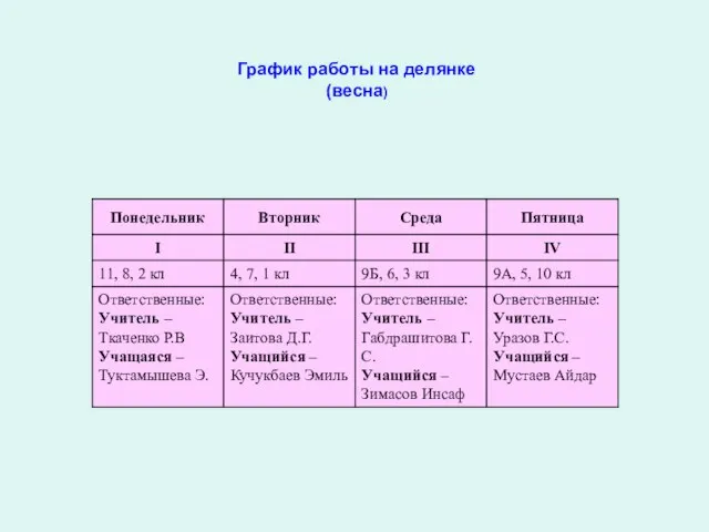 График работы на делянке (весна)