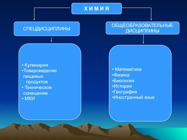 Х И М И Я СПЕЦДИСЦИПЛИНЫ ОБЩЕОБРАЗОВАТЕЛЬНЫЕ ДИСЦИПЛИНЫ Кулинария Товароведение пищевых продуктов