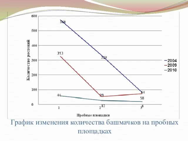 График изменения количества башмачков на пробных площадках