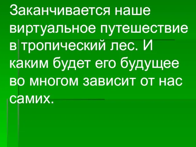 Заканчивается наше виртуальное путешествие в тропический лес. И каким будет его будущее