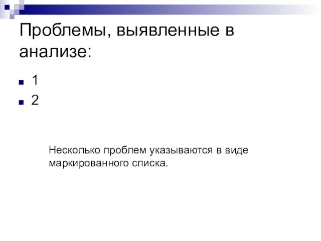 Проблемы, выявленные в анализе: 1 2 Несколько проблем указываются в виде маркированного списка.