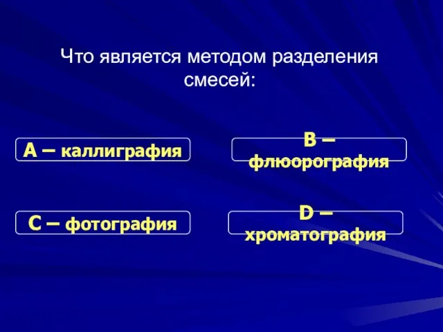 Что является методом разделения смесей: С – фотография В – флюорография D