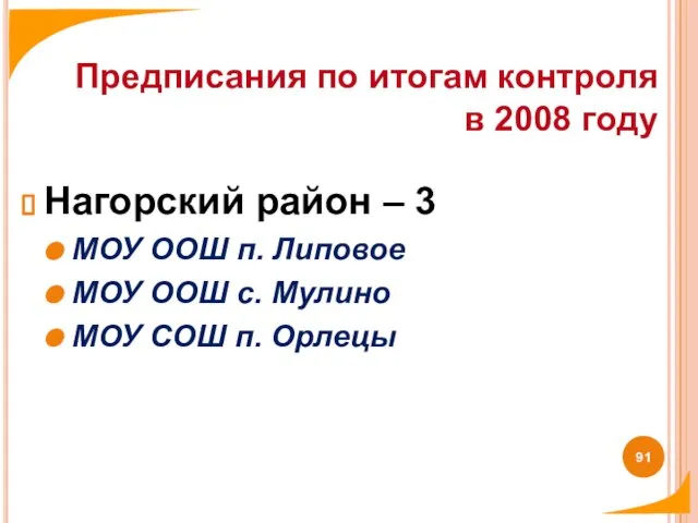 Нагорский район – 3 МОУ ООШ п. Липовое МОУ ООШ с. Мулино