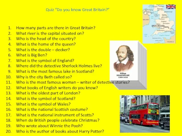 Quiz “Do you know Great Britain?” How many parts are there in