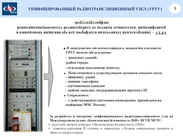 УНИФИЦИРОВАННЫЙ РАДИОТРАНСЛЯЦИОННЫЙ УЗЕЛ (УРТУ) 5 В зависимости от комплектации и мощности усилителя