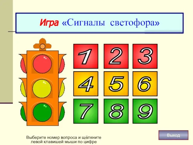 Игра «Сигналы светофора» Выберите номер вопроса и щёлкните левой клавишей мыши по