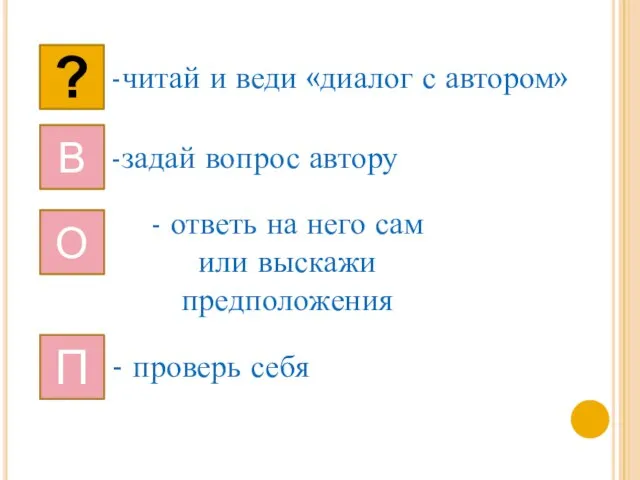 ? -читай и веди «диалог с автором» В О П -задай вопрос