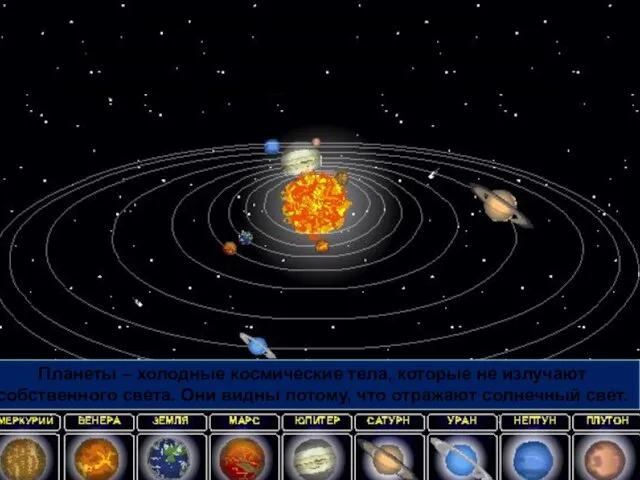 Вокруг Солнца движется 9 больших шарообразных планет. Они образуют Солнечную систему. Планеты