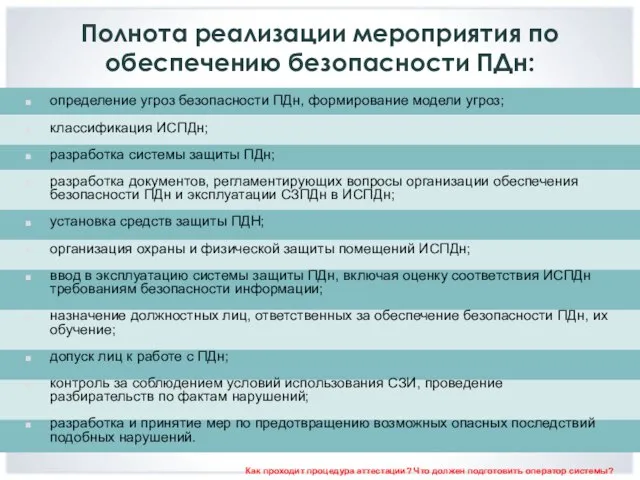 Полнота реализации мероприятия по обеспечению безопасности ПДн: определение угроз безопасности ПДн, формирование