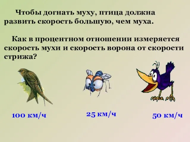 Чтобы догнать муху, птица должна развить скорость большую, чем муха. Как в