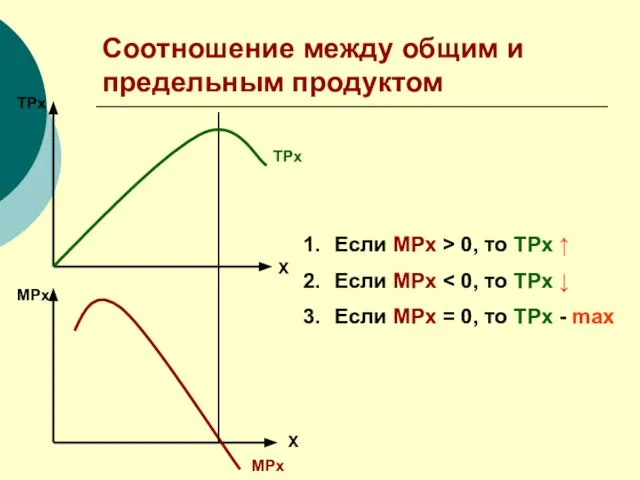 Соотношение между общим и предельным продуктом ТРх Х МРх Х ТРх МРх