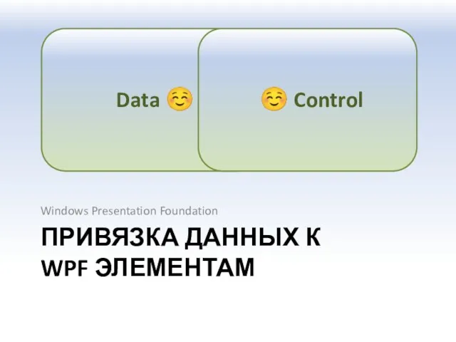 ПРИВЯЗКА ДАННЫХ К WPF ЭЛЕМЕНТАМ Windows Presentation Foundation Data ☺ ☺ Control