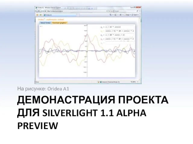 ДЕМОНАСТРАЦИЯ ПРОЕКТА ДЛЯ SILVERLIGHT 1.1 ALPHA PREVIEW На рисунке: Oridea A1