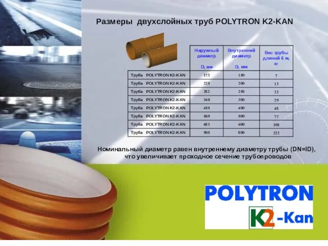 Номинальный диаметр равен внутреннему диаметру трубы (DN=ID), что увеличивает проходное сечение трубопроводов