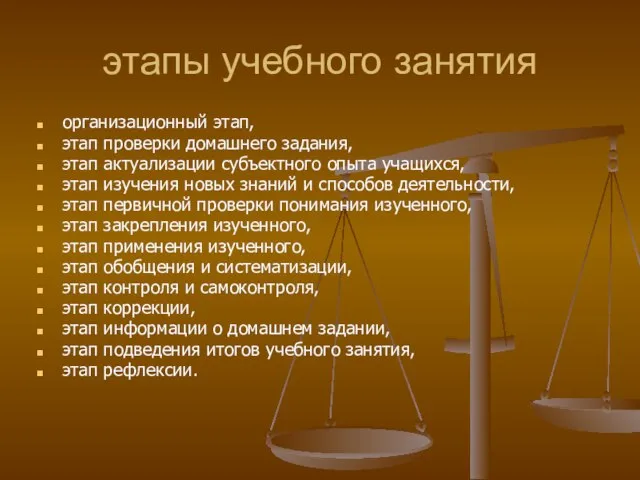 этапы учебного занятия организационный этап, этап проверки домашнего задания, этап актуализации субъектного