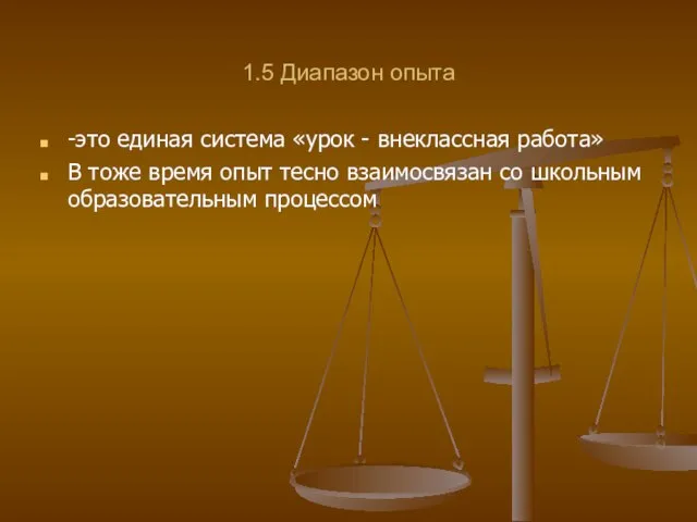 1.5 Диапазон опыта -это единая система «урок - внеклассная работа» В тоже