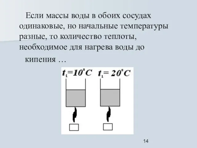 Если массы воды в обоих сосудах одинаковые, но начальные температуры разные, то