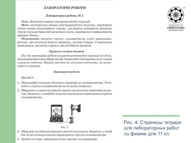 Структура посібника Рис. 4. Страницы тетради для лабораторных работ по физике для 11 кл.