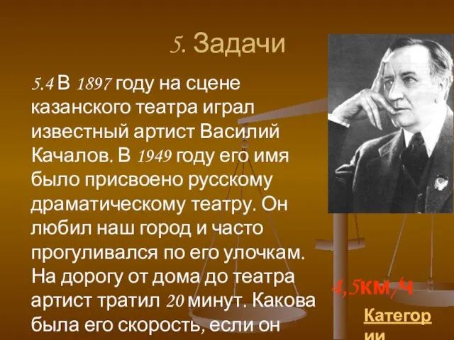 5. Задачи Категории 4,5км/ч 5.4 В 1897 году на сцене казанского театра