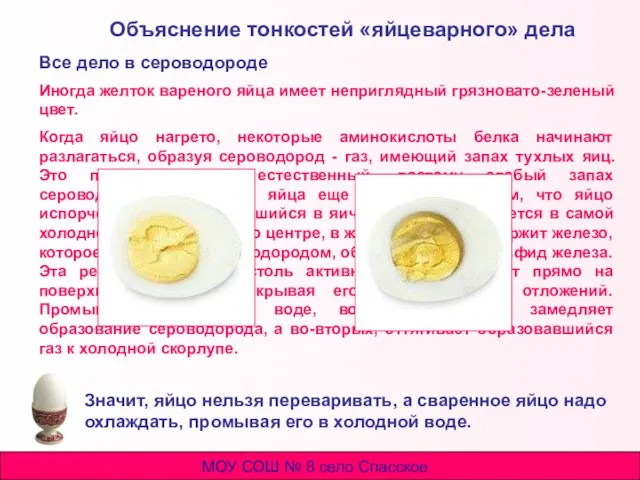 Объяснение тонкостей «яйцеварного» дела Все дело в сероводороде Иногда желток вареного яйца