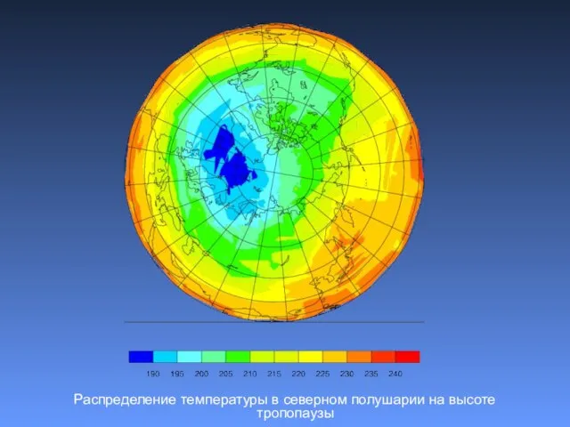 Распределение температуры в северном полушарии на высоте тропопаузы