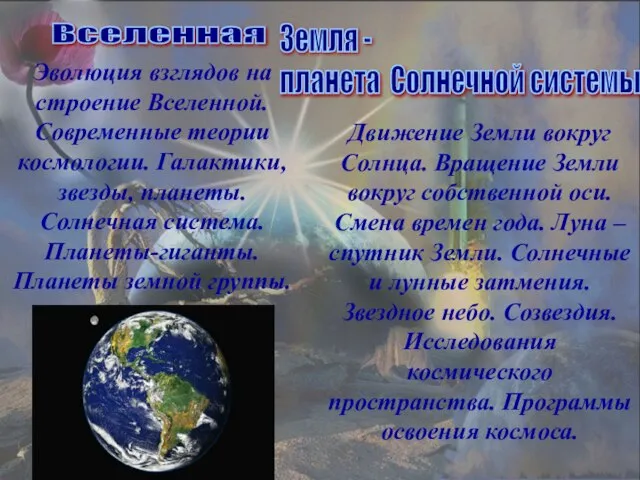 Эволюция взглядов на строение Вселенной. Современные теории космологии. Галактики, звезды, планеты. Солнечная