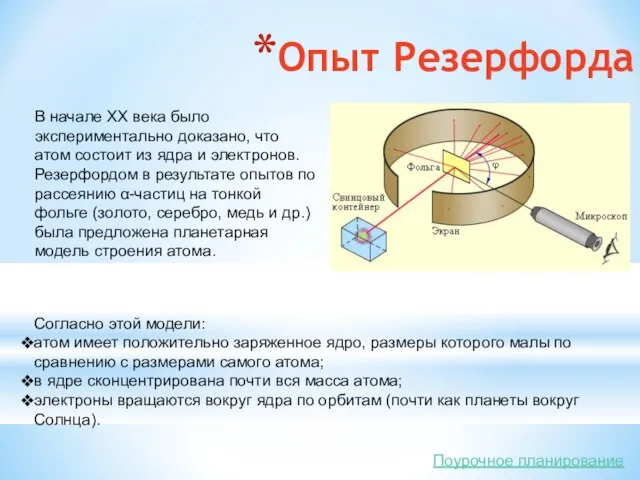 Опыт Резерфорда В начале XX века было экспериментально доказано, что атом состоит