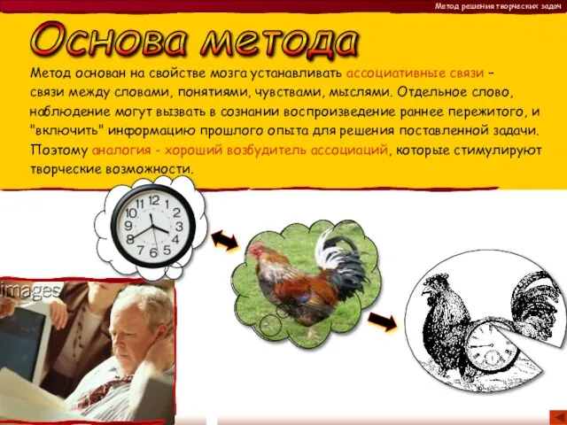 Основа метода Метод основан на свойстве мозга устанавливать ассоциативные связи – связи