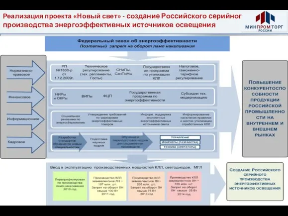 Реализация проекта «Новый свет» - создание Российского серийного производства энергоэффективных источников освещения