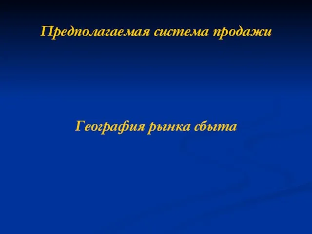 Предполагаемая система продажи География рынка сбыта