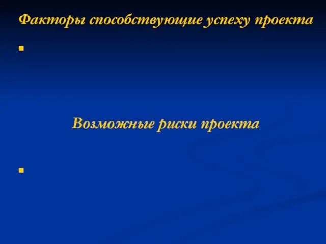 Факторы способствующие успеху проекта Возможные риски проекта