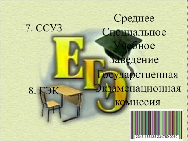 7. ССУЗ 8. ГЭК Среднее Специальное Учебное Заведение Государственная Экзаменационная комиссия