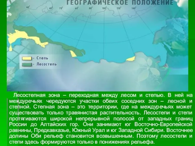 Лесостепная зона – переходная между лесом и степью. В ней на междуречьях