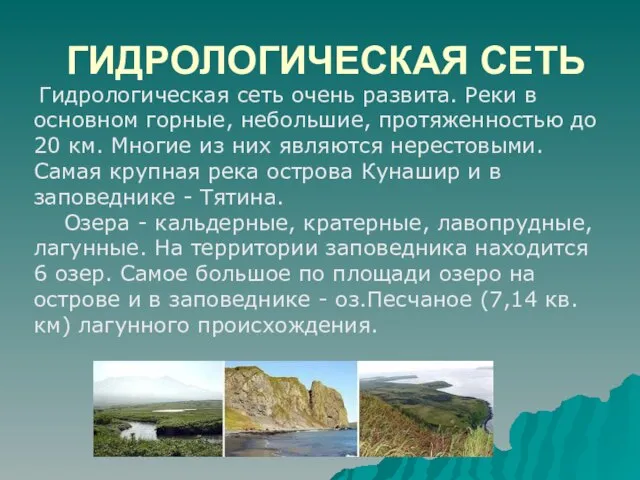 ГИДРОЛОГИЧЕСКАЯ СЕТЬ Гидрологическая сеть очень развита. Реки в основном горные, небольшие, протяженностью