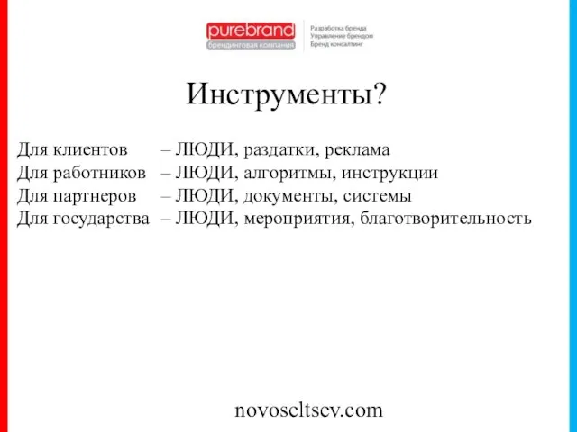 novoseltsev.com Инструменты? Для клиентов – ЛЮДИ, раздатки, реклама Для работников – ЛЮДИ,