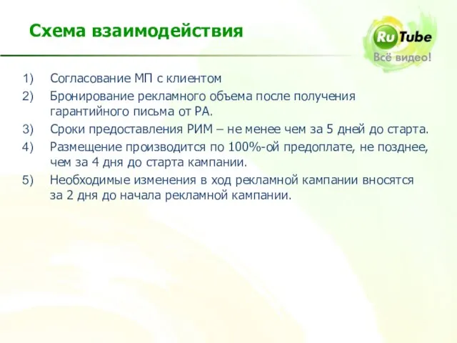 Согласование МП с клиентом Бронирование рекламного объема после получения гарантийного письма от