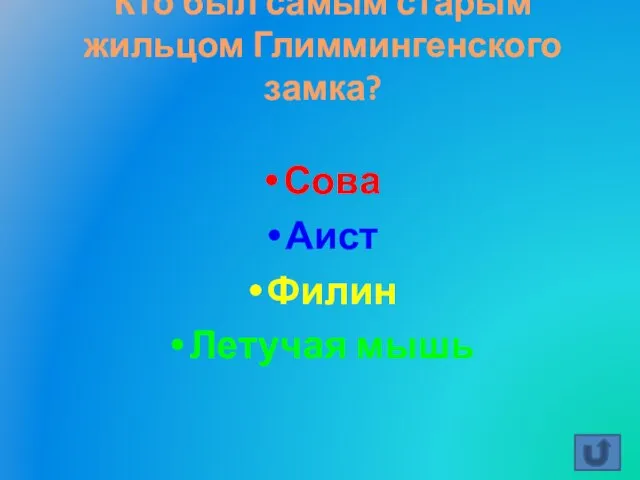 Кто был самым старым жильцом Глиммингенского замка? Сова Аист Филин Летучая мышь