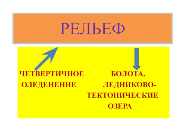 РЕЛЬЕФ ЧЕТВЕРТИЧНОЕ БОЛОТА, ОЛЕДЕНЕНИЕ ЛЕДНИКОВО- ТЕКТОНИЧЕСКИЕ ОЗЕРА