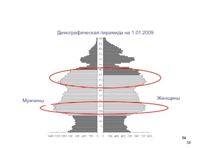 Часть 3 Два поколения «бэби бумеров» Мужчины Женщины Демографическая пирамида на 1.01.2009