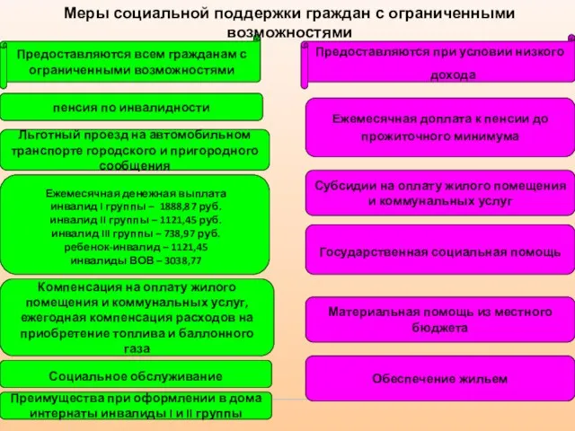 Предоставляются всем гражданам с ограниченными возможностями пенсия по инвалидности Социальное обслуживание Льготный