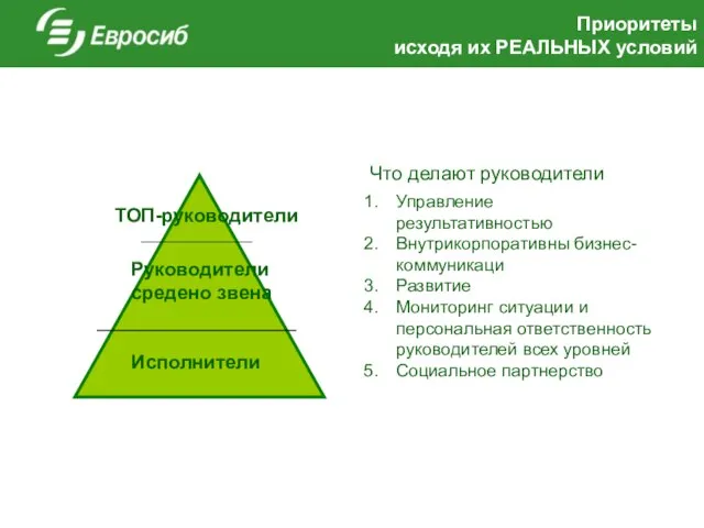 Приоритеты исходя их РЕАЛЬНЫХ условий